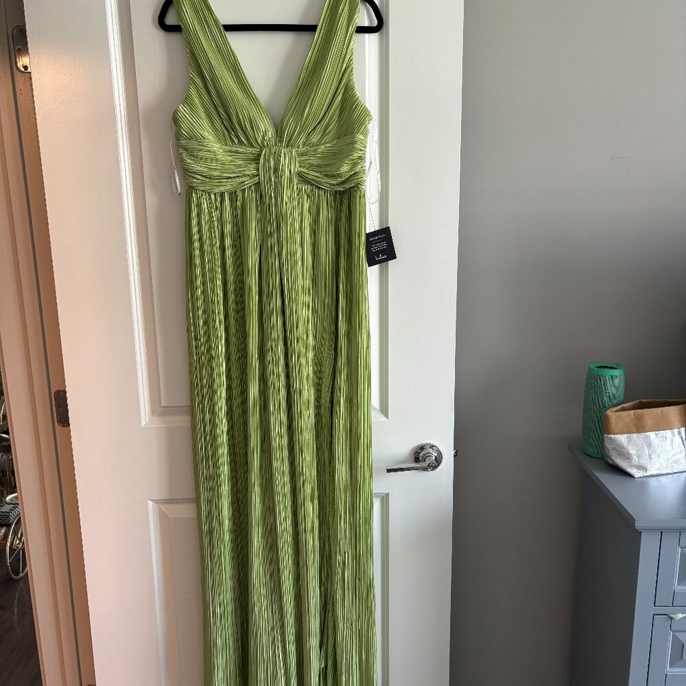 Lulus Melitta Lime Green Plisse Sash Maxi Dress